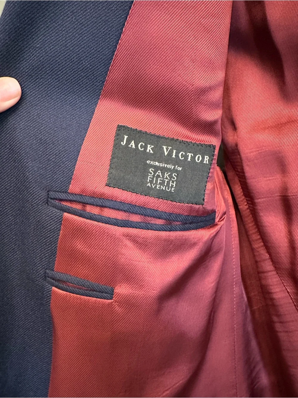 Jack Victor Saks Fifth Avenue Loro Piana 100% Cashmere Navy 2 Button Blazer 42S